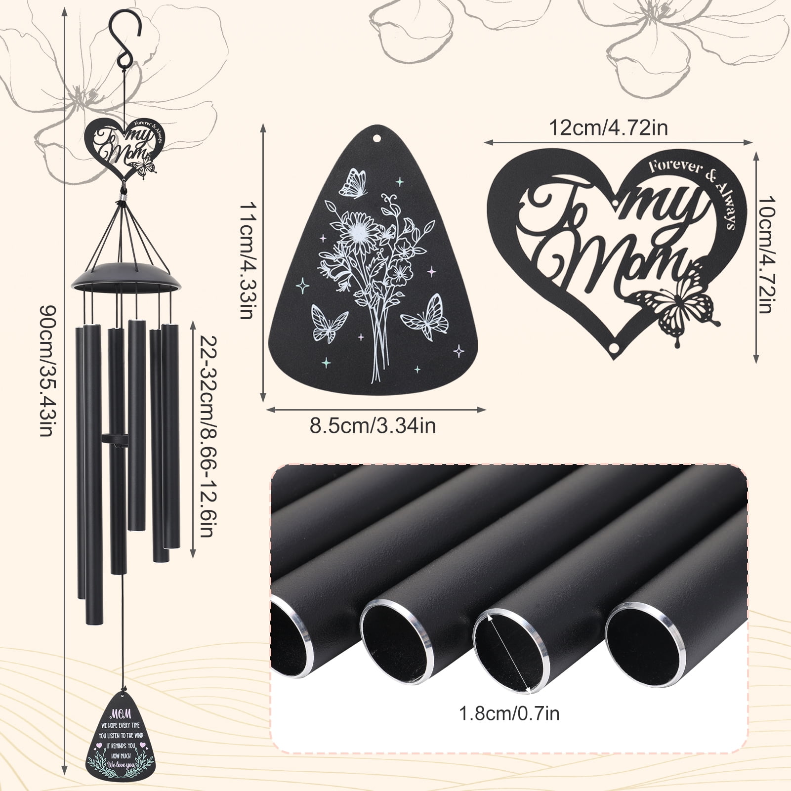 topjuju Moms 36" Wind Chimes, Mother Birthday Gift from Daughter Son, Housewarming Gift New Home, Love Reminder Gifts, Windchimes Outside for Home Patio Garden Decor
