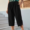 thumbnail image 5 of Oiangi Women's Capri Pants Elastic Waist Wide Leg Capris Casual Split Hem Plain Cropped Trousers with Pockets Black S, 5 of 6
