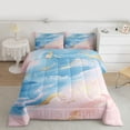 thumbnail image 2 of Feelyou Marble Ombre Women Full Size Comforter Sets, Fashion Abstract Stripe Bedding Comforter Set, Blue Pink Oil Printing Reversible Bedding Sets, Lightweight Room Decor, 3 Pieces, 2 of 8