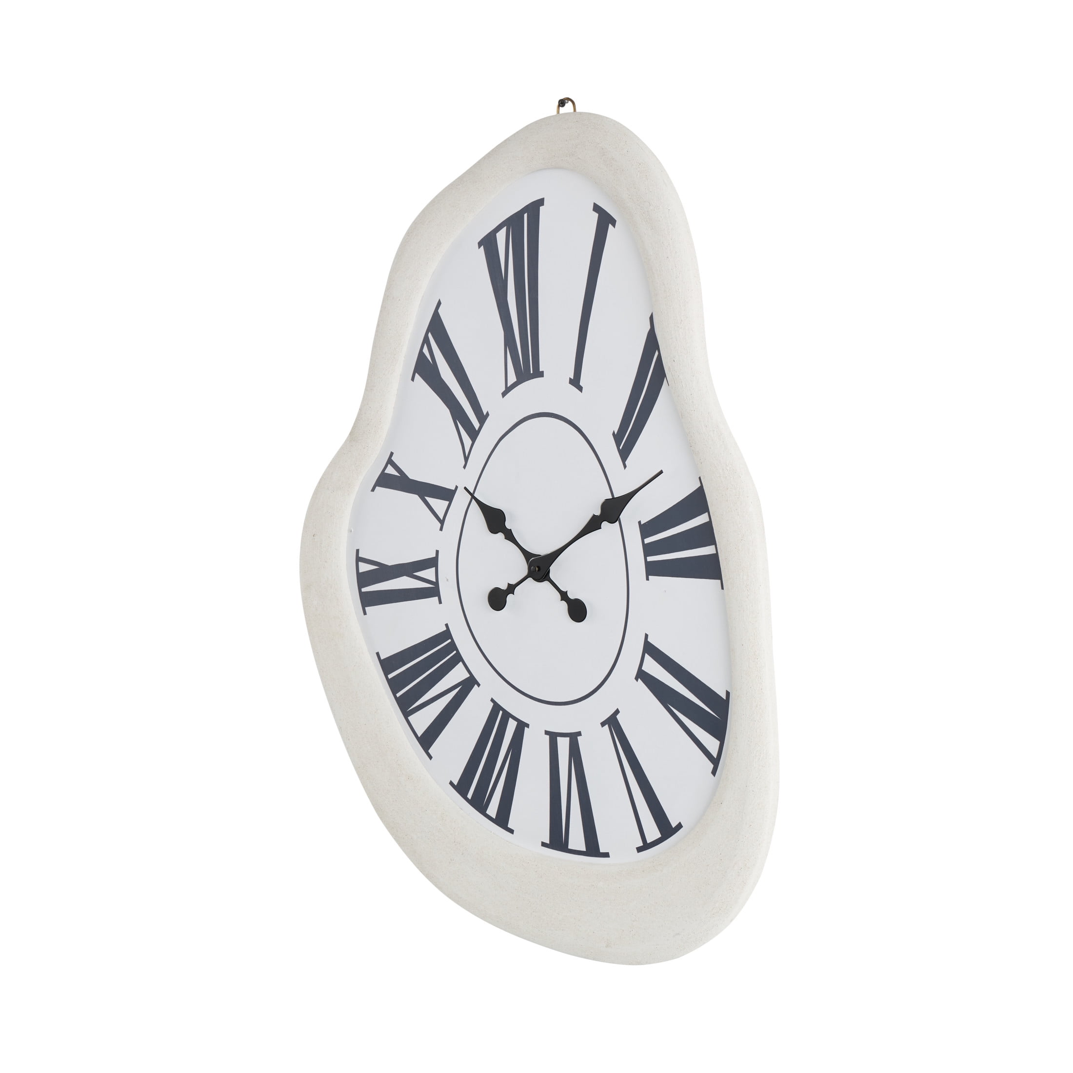 DecMode 23" White Wooden Abstract Wavy Wall Clock with Roman Numerals