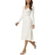 thumbnail image 4 of Vestido de suéter midi de punto ajustado con cuello en V y frente retorcido de manga larga para mujer INSPIRE CHIC XL Blanco, 4 of 7