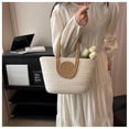 thumbnail image 4 of Xiao Hua Bolso de hombro tejido para mujer, bolso de mano y neceser, elegante bolso de playa de verano, 32 x 10 x 19 cm (color caqui y blanco)., 4 of 5
