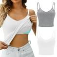 thumbnail image 2 of Ruyang 2pcs Women Summer Tank Tops Adjustable Strap Sleeveless Basic Solid Camisole V Neck Camisole With Built In Padded Bra Vest, 2 of 9