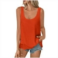 thumbnail image 3 of Dazajoo Linen Cotton Summer Tank Tops for Women Solid Color Irregular Hem Sleeveless Tshirts Casual Loose Fit Beach Shirts,Orange,XL, 3 of 10