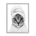 thumbnail image 5 of Stupell Industries Funny Cat In Bathrobe Portrait Animals & Insects Painting Gray Framed Art Print Wall Art, 5 of 5
