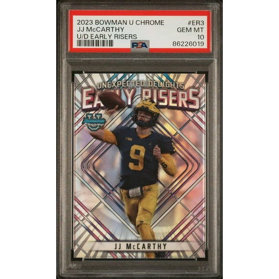 Graded 2023 Topps Bowman U Chrome JJ McCarthy #ER3 U/D Early Risers Rookie RC Football Card PSA 10 Gem Mint