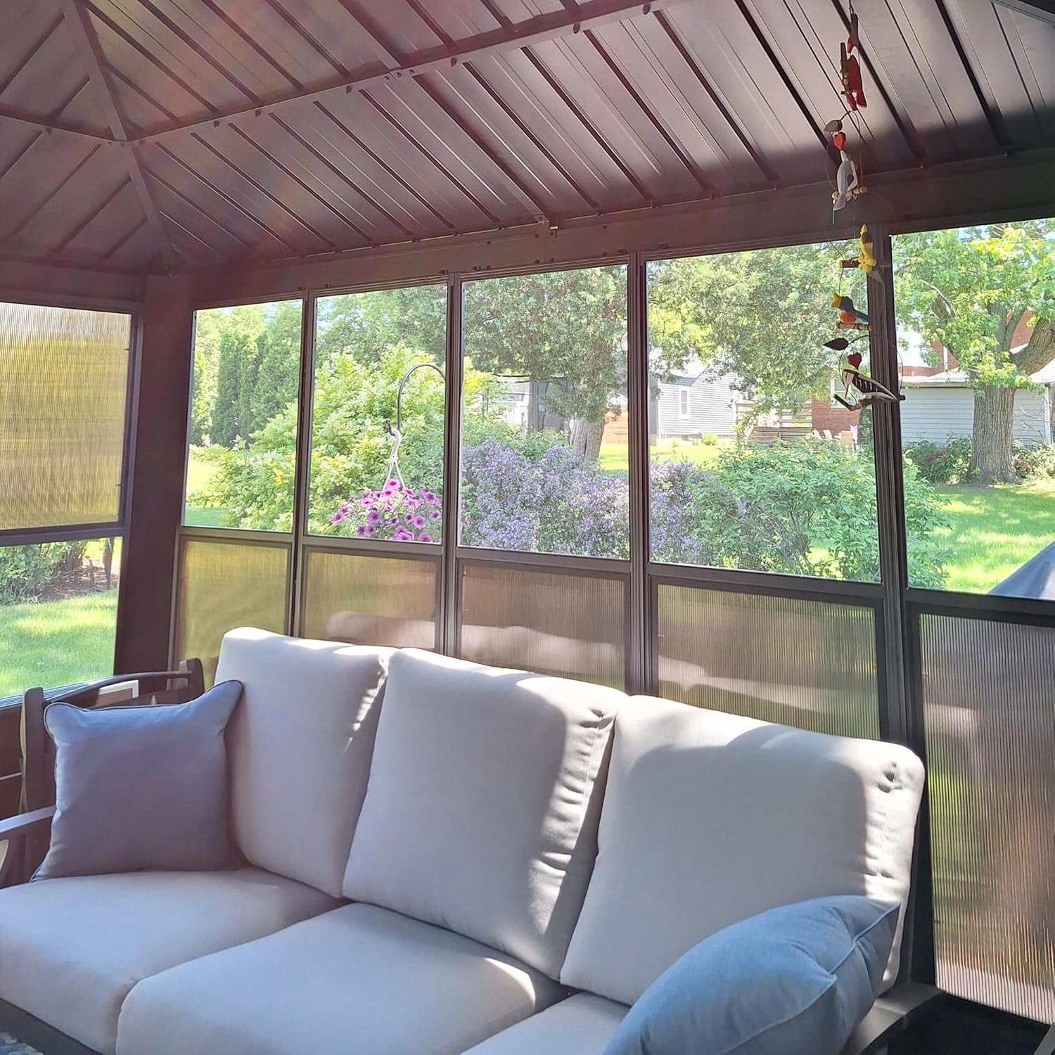 PURPLE LEAF 10 X 15 Outdoor Sunroom Solarium Permanent Hardtop Screened Gazebo Galvanized Steel Double Roof Aluminum Patio Enclosed Lawn Deck Backyard Grey