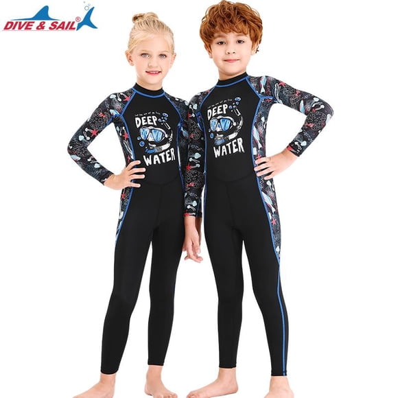 Traje de buceo suave para niños Traje de neopreno protección Traje de baño Traje de baño de manga larga XXL negro Cola Traje de buceo de una pieza para niños