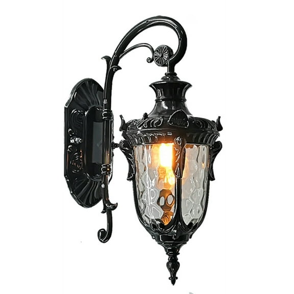 Outdoor Wall Sconce, Metal Waterproof Exterior Wall Light Fixture Lantern Lamp with Glass Lampshade for Garden Porch Patio Black