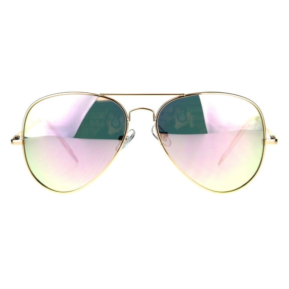 Oversize Pink Mirror Lens Gold Frame Officer Pilots Sunglasses