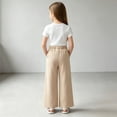 thumbnail image 4 of Gubotare Kids Pants Girls Girls Elastic Waist Ruffle Trim Straight Leg Pants Casual Stretchy Trousers Size 10-11 (Khaki,10-11 Years), 4 of 4