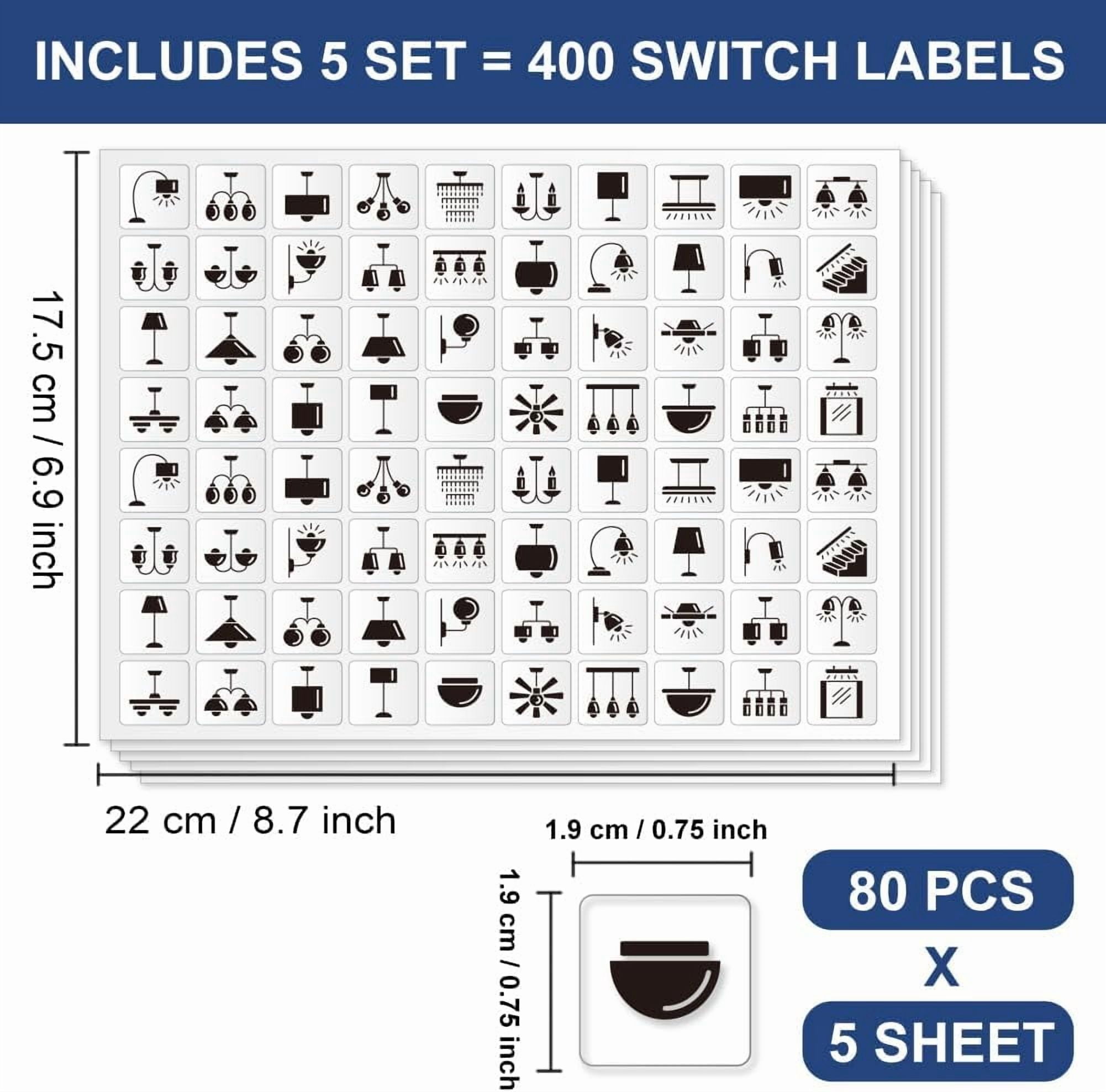 400 Pcs Light Switch Sticker Labels 40 Designs Transparent Switch ID Stickers Switchboard Label Decals for Home Kitchen Bathroom Office School 19x19mm image 2