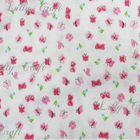 Flannel Butterfly Pink 45 Inch Fabric by the Yard