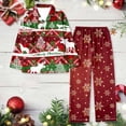 thumbnail image 2 of Gibobby Camisones de algodón para mujer Conjunto de pantalón informal de manga larga con estampado completo de solapa navideña para mujer, de nieve navideños de Papá Noel (Vino, M), 2 of 3
