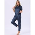 thumbnail image 2 of DARING DIVA Satin Pajamas Silky Button Down Short Sleeve Shirt Pants Set S Navy, 2 of 7