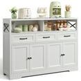 thumbnail image 3 of Coffee Bar with Charging Station, Lofka 51" Kitchen Storage Cabinet, Sideboard Buffet Cabinet with 2 Open Shelves, 4 Doors, 3 Drawers, White, 3 of 9