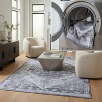 SAFAVIEH Tucson Melvin Oriental Machine Washable Area Rug, Gray/Light Gray, 3' x 5'