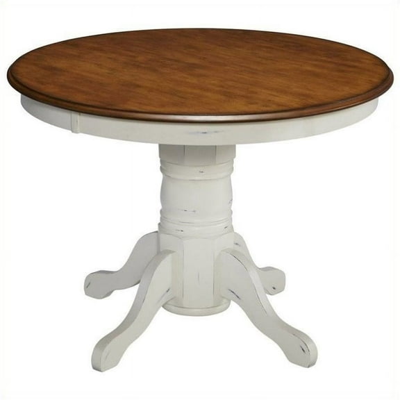 Bowery Hill Round Pedestal Dining Table in Oak and Rubbed White