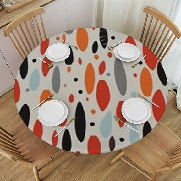 HAOXIT Mardi Gras Tablecloth, Green Colorful Feathers on Pastel Backdrop Styled Calligraphy, Round Table Cover for Dining Room Kitchen Decor