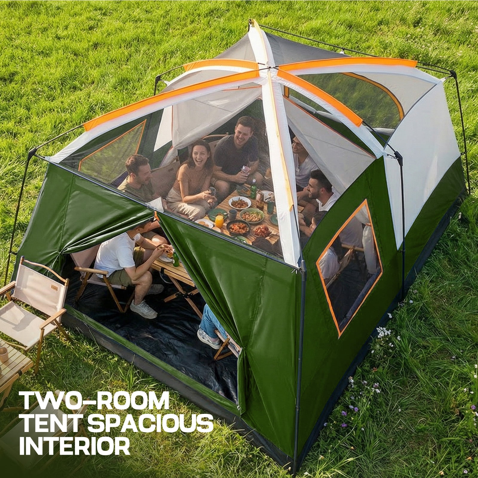 SANOPY 10 Person Camping Tent，14×10 FT Waterproof & Windproof,Easy Manual Setup with 8 Wind Ropes & 14 Ground Nails, Ideal for Family & Group Outdoor Trips