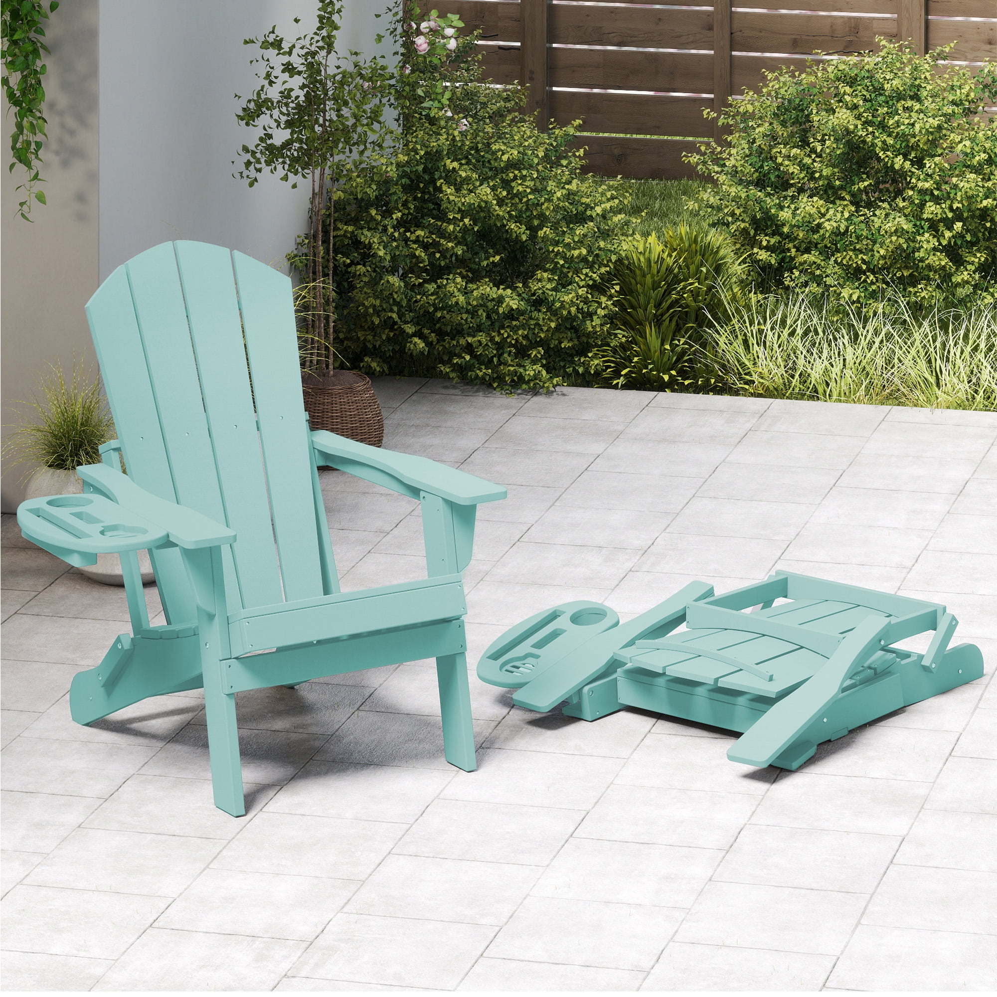 FOOWIN Folding HDPE Adirondack Chairs Set of 6, Aruba Blue