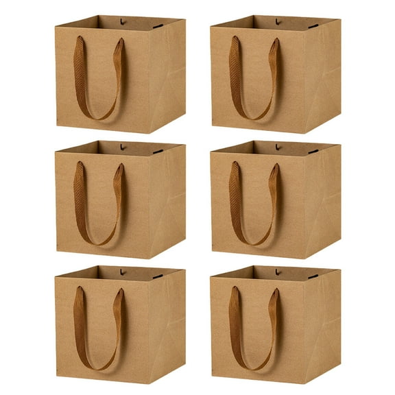 Raindrops  6 PCS Square Flower Gift Bags Kraft Paper for Business Boxes Craft Shopping