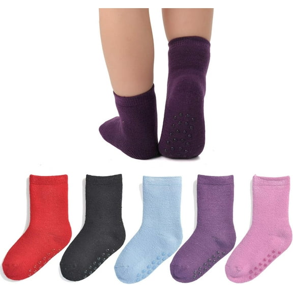 Baby Thermal Socks Toddler Boys/Girls Thick Warm Crew Socks with Grips Brushing Inside 5/6 Pack