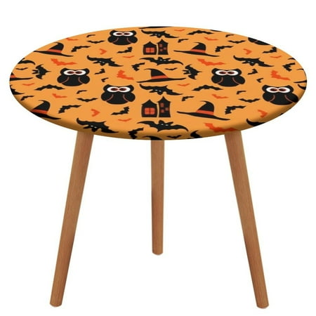 

Bybiment Round Fitted Tablecloth with Elastic Edge Pattern Halloween Elements Symbols Decorative Tablecloth Table Cover 43 Inch