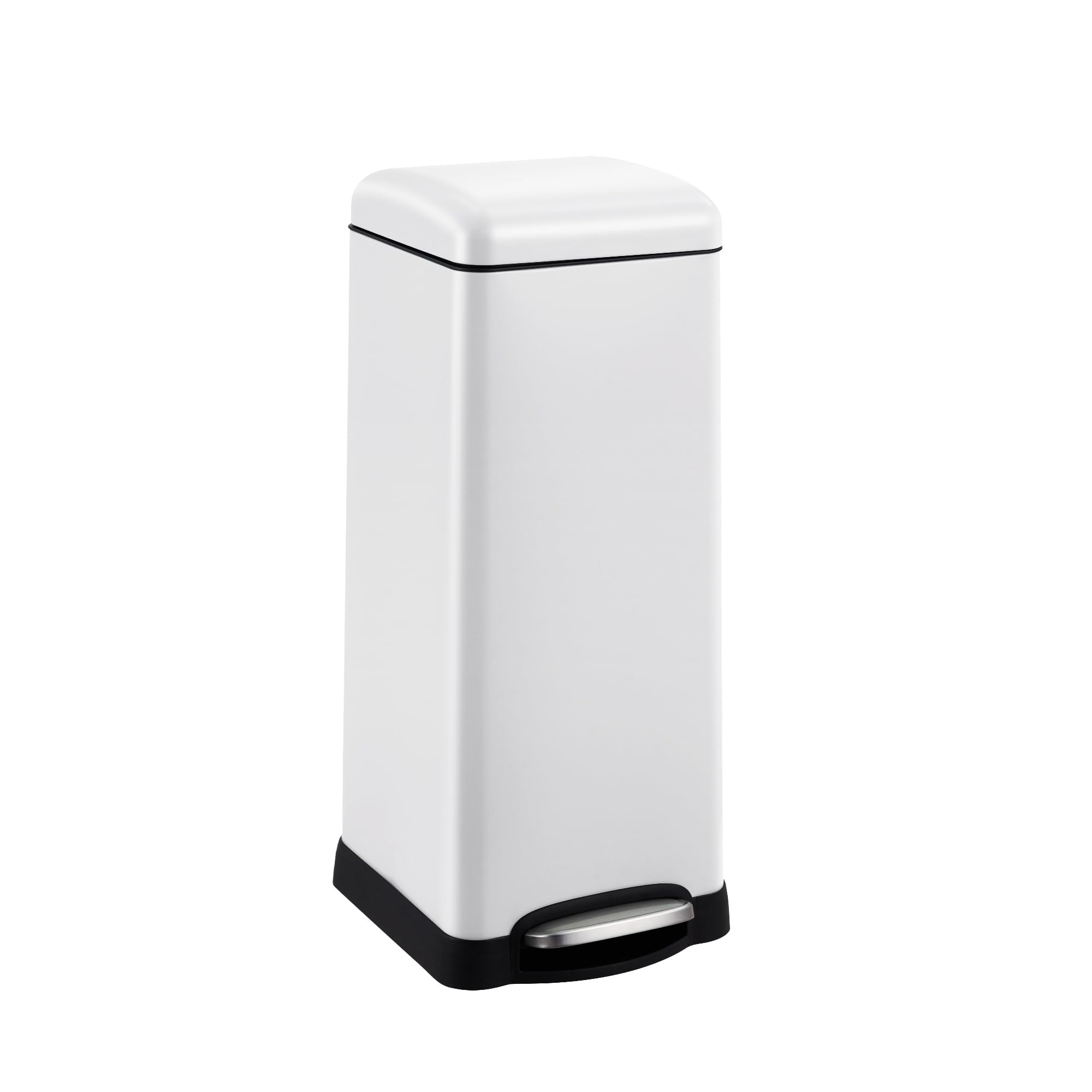 TROPOW 8 Gallon Bathroom Step Trash Can, 30-Liter Square Stainless Steel Foot Pedal Garbage Can with Soft-Close Lid for Kitchen, with Removable Inner Bucket,White