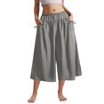 thumbnail image 4 of Women's Loose Wide Leg Track Pants Drawstring Pockets Elastic Waist Capri Hiking Pants with Big Ruched Pockets, 4 of 6