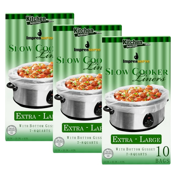 Impresserve Multi-Use Crock Pot Liners, BPA-Free Cooking Bags, Clear, Extra Large, 10 Count (Pack of 3)