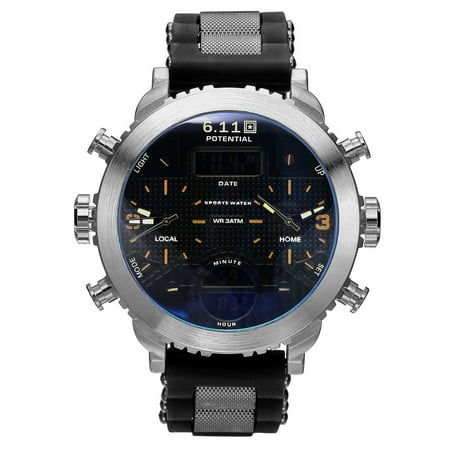 - Black Rubber Strap Mens Digital Quartz Watch Outdoor Sports Date Display Man