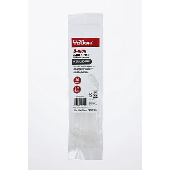 Hyper Tough 8inch Mounting Cable Tie Natural 20Pcs