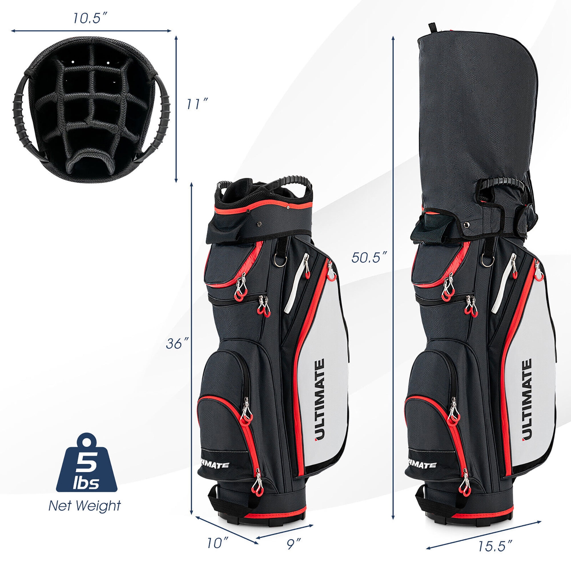 Gymax 9.5" Golf Cart Bag w/14 Divider Rain Hood Cooler Bag 8 Pockets