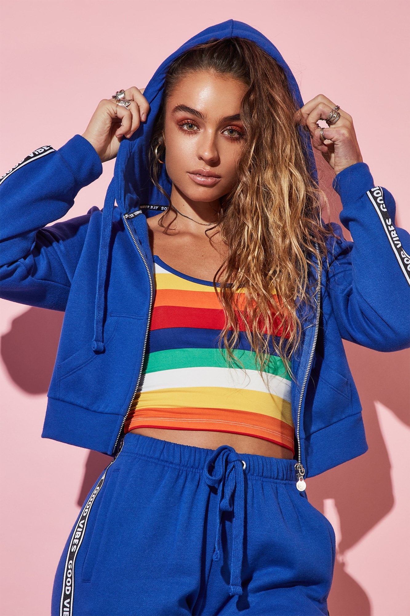 Urban Women's Sommer Ray Graphic Cropped Side Stripe ZipUp