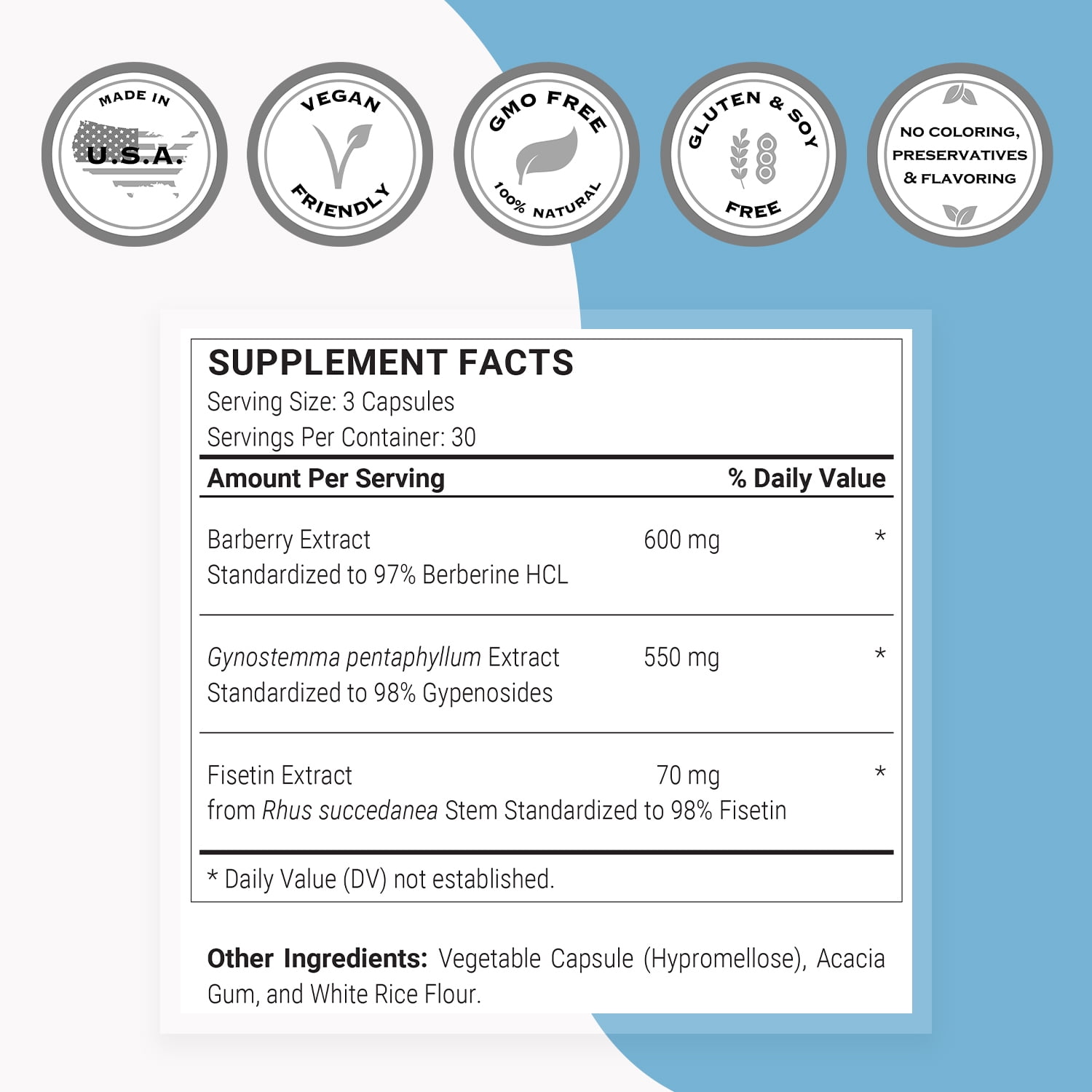 SuperSmart AMPK Booster (High Strength) - with Gynostemma Pentaphyllum, Berberine, Fisetin - AMPK Metabolic Activator | Non-GMO & Gluten Free - 90 Vegetarian Capsules