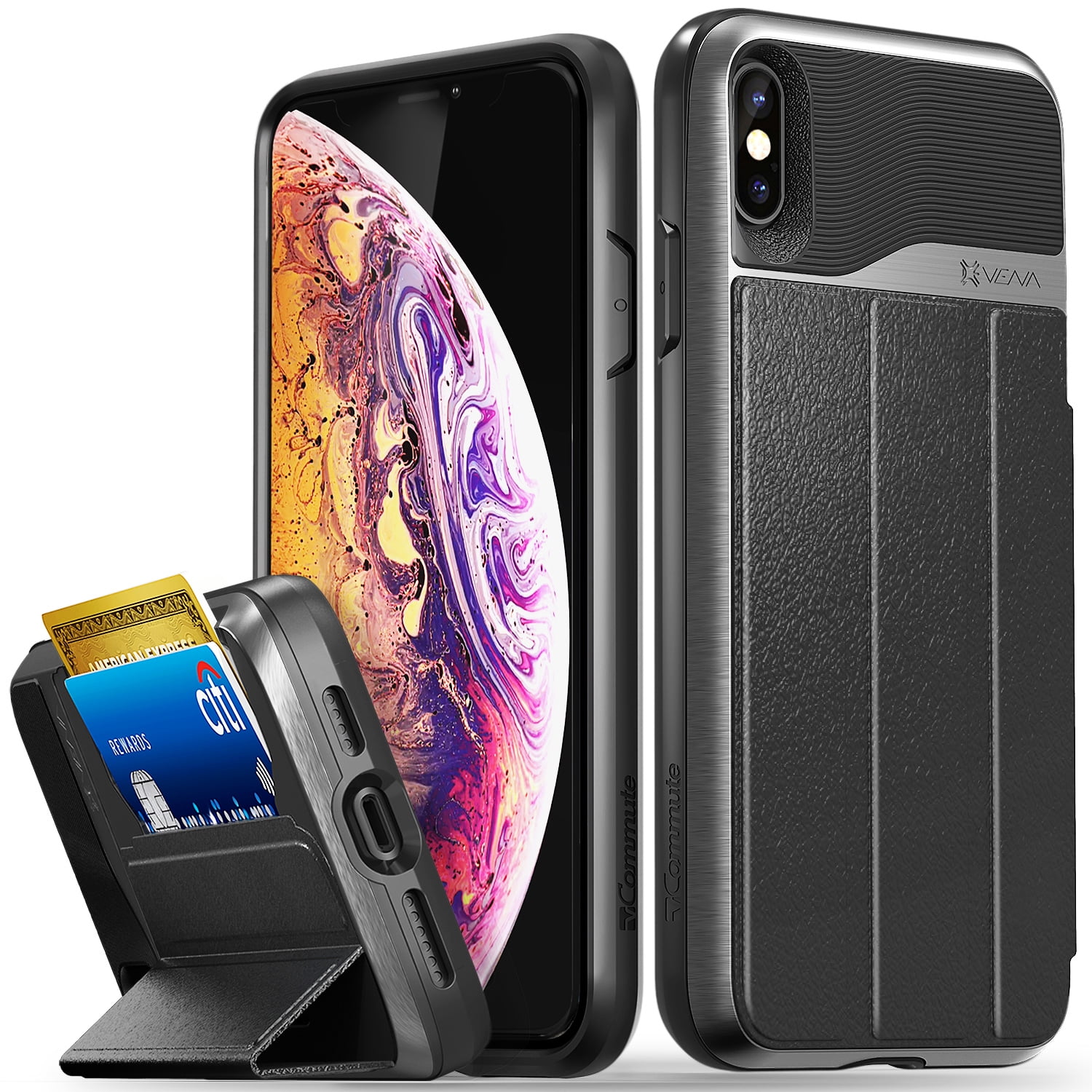 with Free Waterproof Case Leather Flip Case for iPhone Xs Wallet Cover with Viewing Stand and Card Slots Bussiness Phone Case 