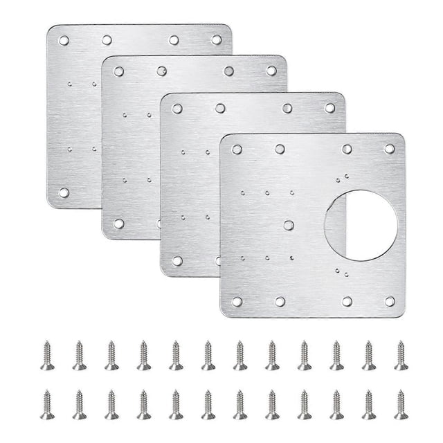 Plaque de Réparation de Charnière en Acier Inoxydable, 4 Pcs Plaques de Réparation de Charnière de Cuisine avec 24 Vis, 9 x 9 cm Ensemble de Réparation de Charnière de Cuisine