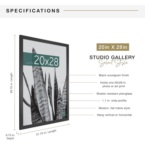 Poster Frame, 20x28, Black Woodgrain, 1-Pack