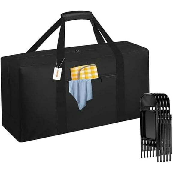 Heavy Duty Folding Chair Storage Bag, [Thick Fabric Front Pocket] 40.5" x 12.2" x 20",For Metal/Plastic/Wooden Chairs, Large Waterproof Carry Bag with Sturdy Pad Handle,Black, (Only bag)