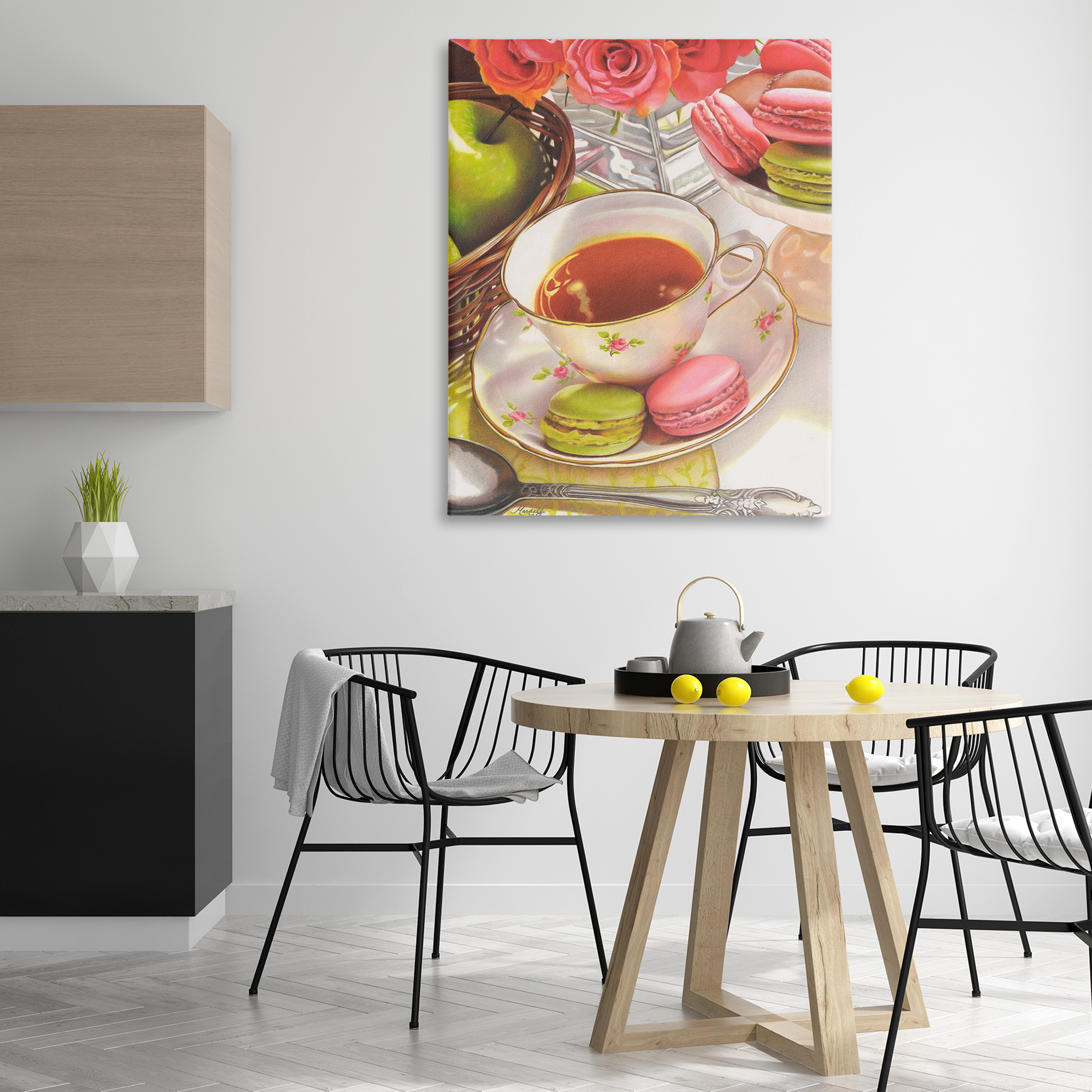 Stupell Industries Tea with Macarons Food & Beverage Painting Gallery Wrapped Canvas Art Print Wall Art, 36 x 48