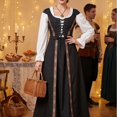 thumbnail image 5 of Renaissance Dress Women, Womens Renaissance Costume, Renaissance Costume, Renaissance Dress Women Medieval Costume Court Dress Victorian Regency Queen Princess Peasant Dress-Dress+Vest, Black XXL, 5 of 8