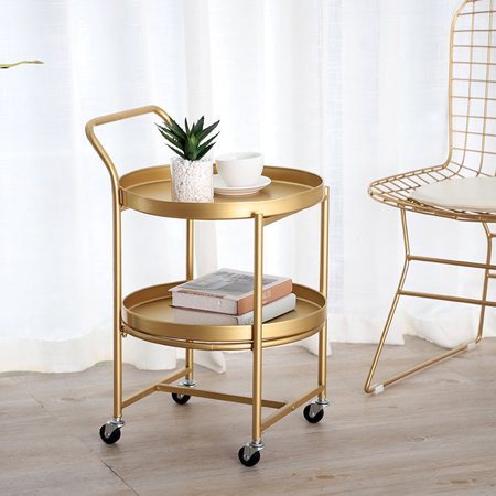 Round Double-layer Coffee Table With Wheel Movable Cart For Bedroom ...