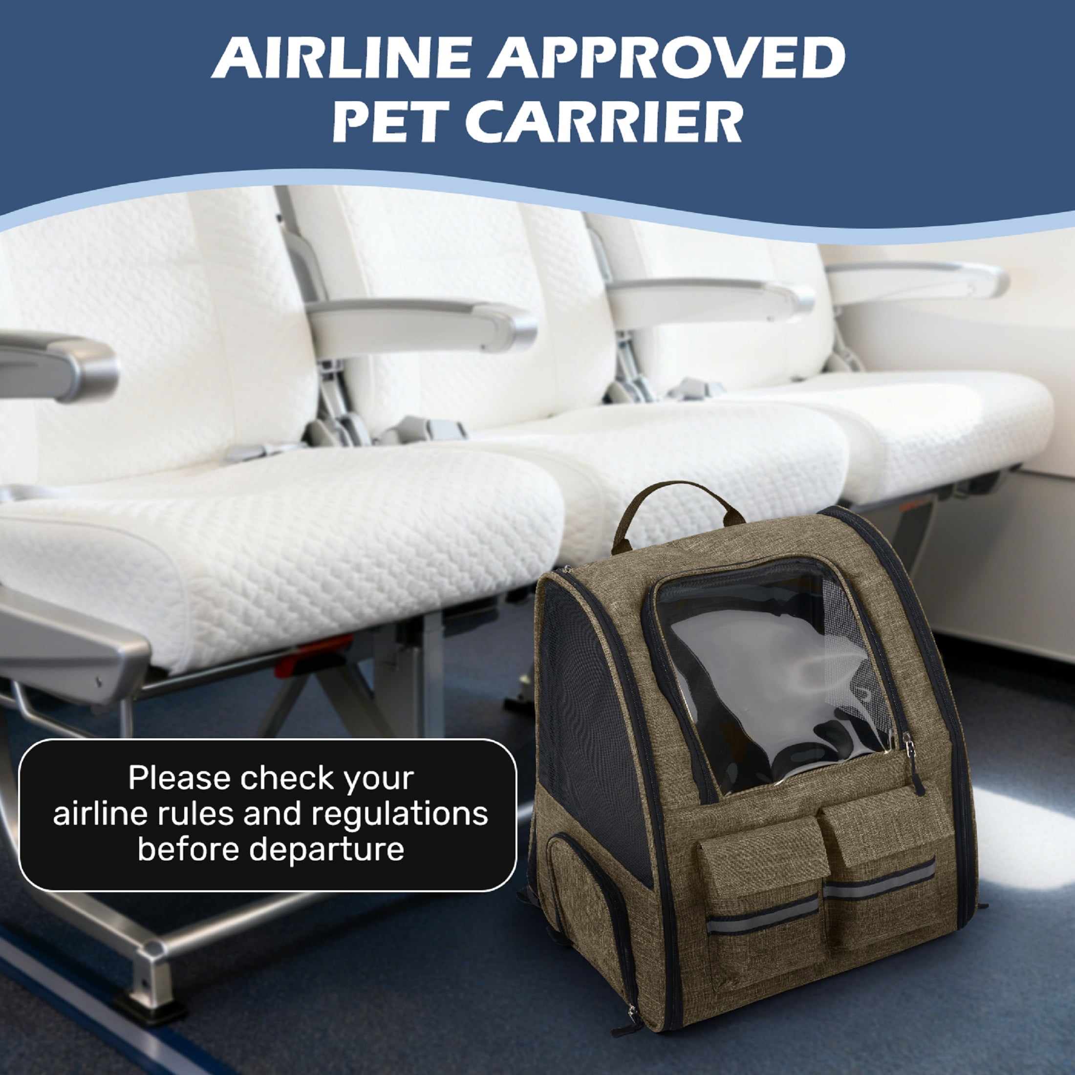 Portable and Breathable Pet Trolley Case Large Capacity Pet Air Case Going Out Dog Cat Suitcase, Brown