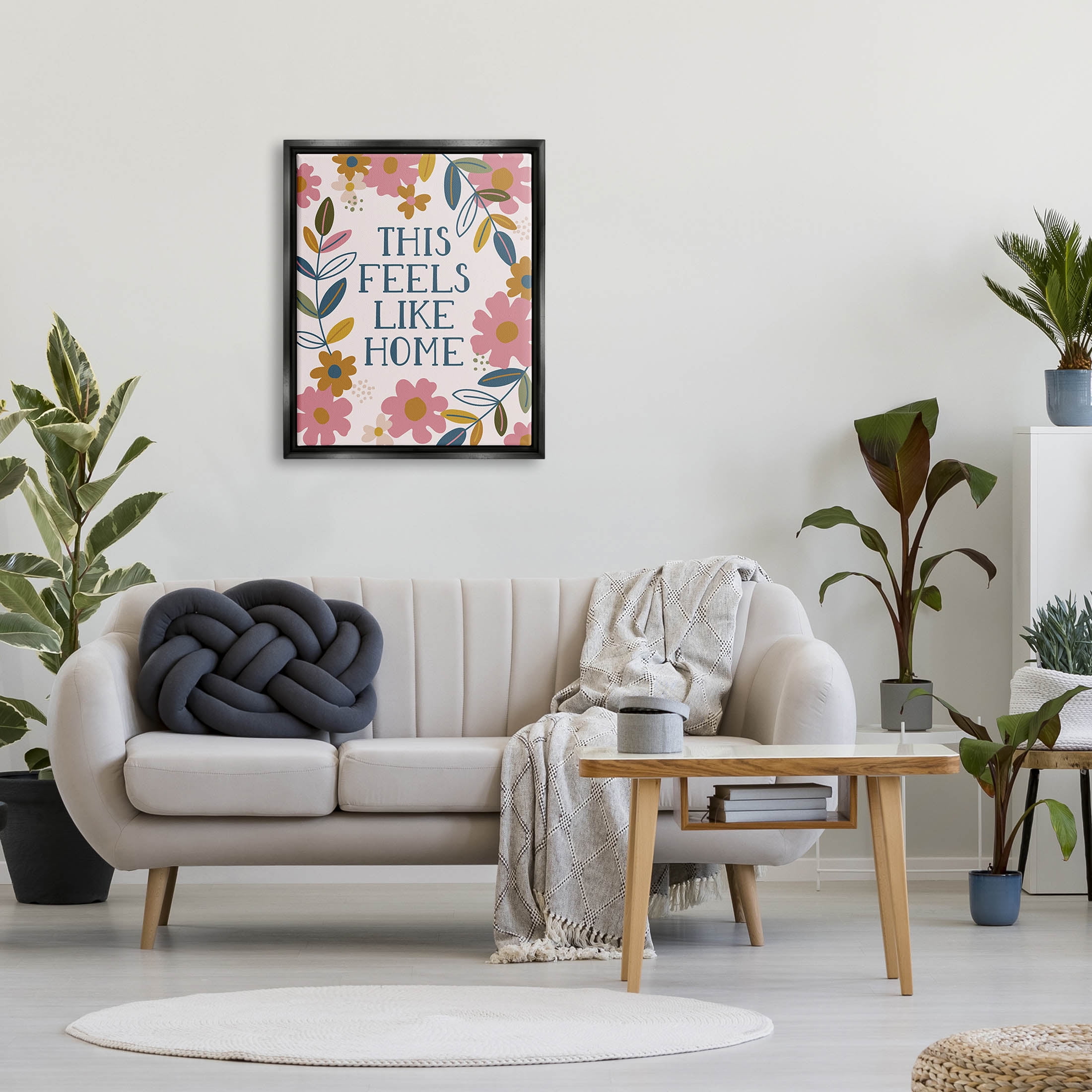 This Feels Like Home Flower Blossoms Inspirational Graphic Art Jet Black Framed Art Print Wall Art