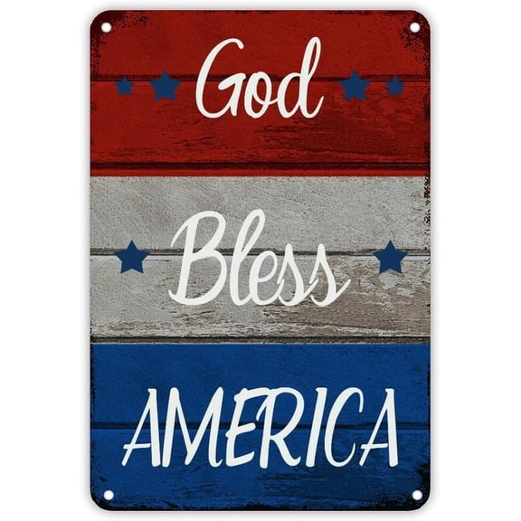 God Bless America Independence Day Memorial Metal Sign 12 x 8 Inch Vintage Wall Decor