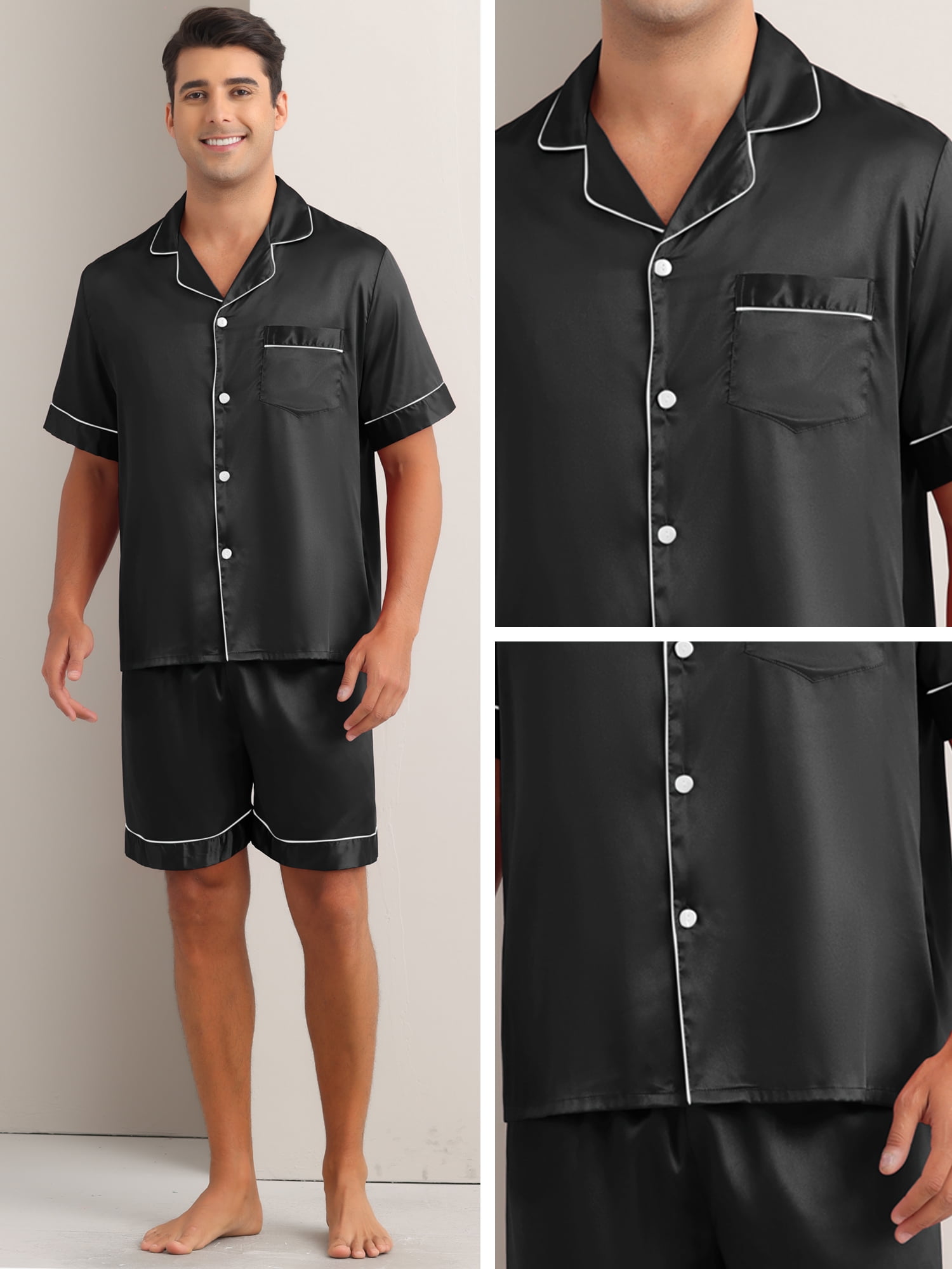 DARING DIVA Men's 2-Piece Short Sleeve Sleepwear Loungewear Pajama M Black