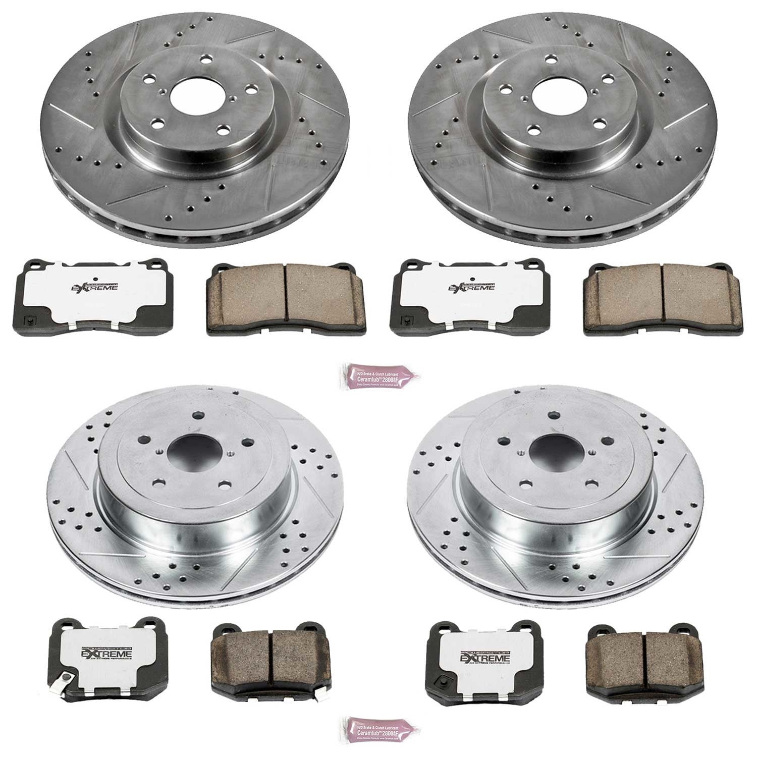 PowerStop Front and Rear Z26 Street Warrior Carbon-Fiber Ceramic Brake Pad and Drilled and Slotted Rotor Kit Fits: SUBARU Select Models K2896-26