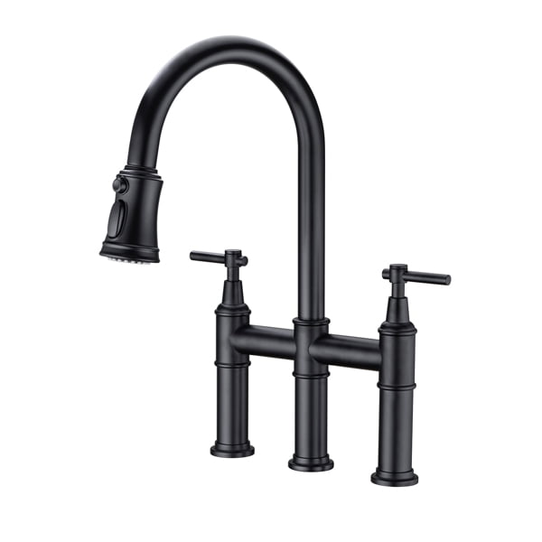 Matte Black Dual Handle Pull Down Kitchen Faucet