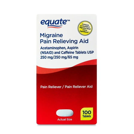 Equate Migraine Pain Relieving Aid Acetaminophen Aspirin and Caffeine Tablets, 100 Count, Compare to Excedrin® Migraine Relief Active Ingredients